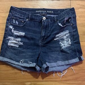 American Eagle Outfitters Curvy Midi Ripped Dark Blue Jean Shorts
